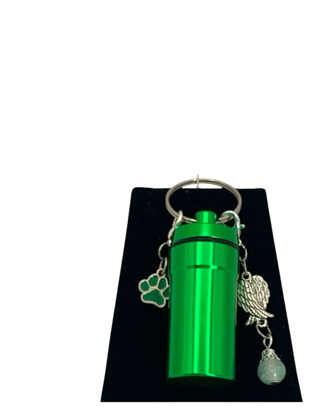 Pet Cremation Urn Green Stainless Steel Memorial Keepsake Cylinder Keychain
